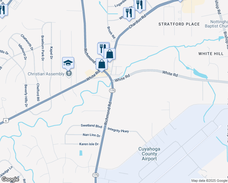 map of restaurants, bars, coffee shops, grocery stores, and more near 144 Richmond Road in Richmond Heights