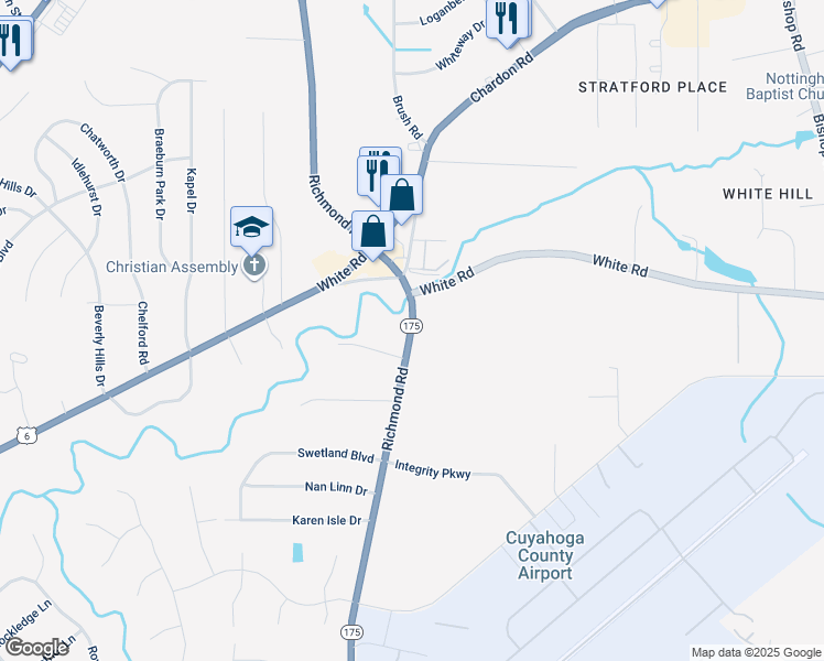 map of restaurants, bars, coffee shops, grocery stores, and more near 144 Richmond Road in Richmond Heights