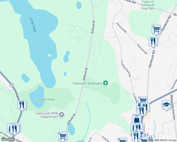map of restaurants, bars, coffee shops, grocery stores, and more near 449 Gifford Street in Falmouth