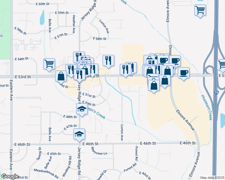 map of restaurants, bars, coffee shops, grocery stores, and more near 1 Friederichs Ct in Davenport