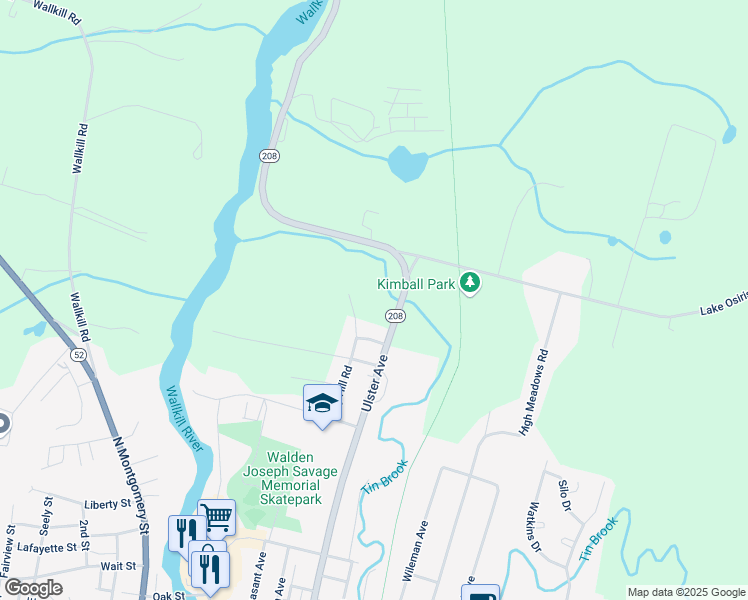 map of restaurants, bars, coffee shops, grocery stores, and more near 2619 New York 208 in Walden