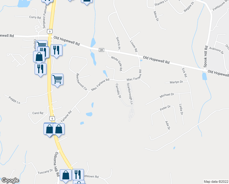 map of restaurants, bars, coffee shops, grocery stores, and more near 12 Carnaby Street in Wappingers Falls