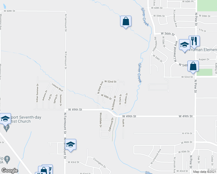 map of restaurants, bars, coffee shops, grocery stores, and more near 3330 West 51st Street in Davenport
