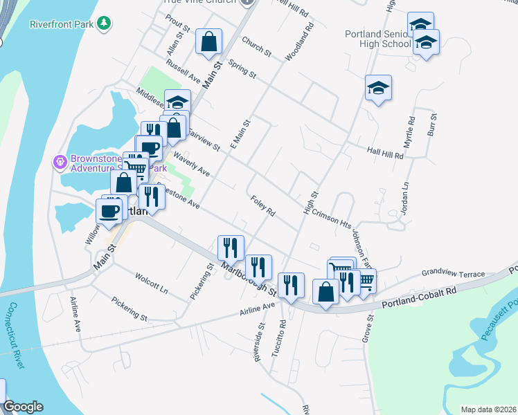 map of restaurants, bars, coffee shops, grocery stores, and more near 4 Foley Road in Portland