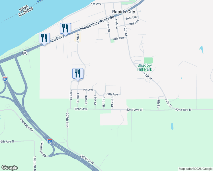 map of restaurants, bars, coffee shops, grocery stores, and more near 804 15th Street Court North in Port Byron