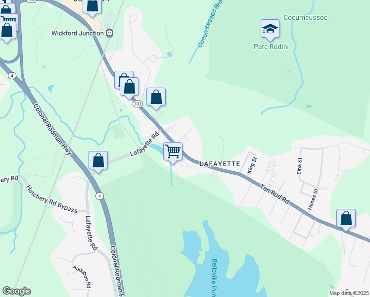 map of restaurants, bars, coffee shops, grocery stores, and more near 675 Ten Rod Road in North Kingstown