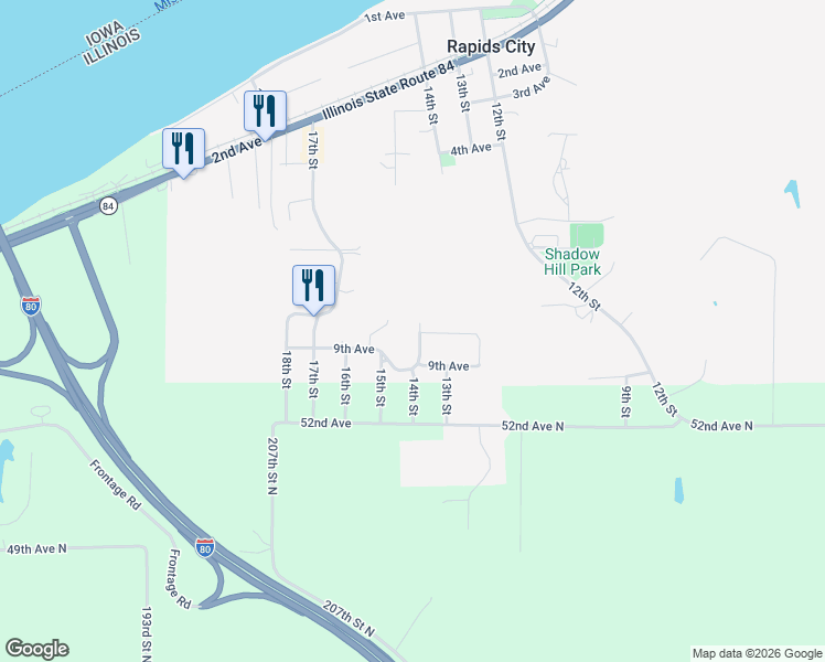 map of restaurants, bars, coffee shops, grocery stores, and more near 804 15th Street Court North in Port Byron