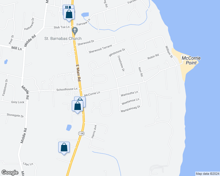 map of restaurants, bars, coffee shops, grocery stores, and more near 112 McCorrie Lane in Portsmouth