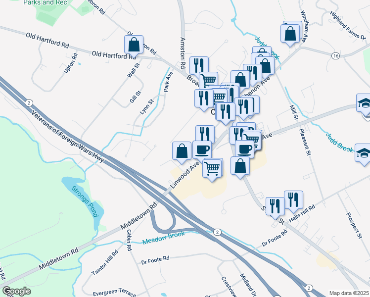 map of restaurants, bars, coffee shops, grocery stores, and more near 48 Kmick Lane in Colchester