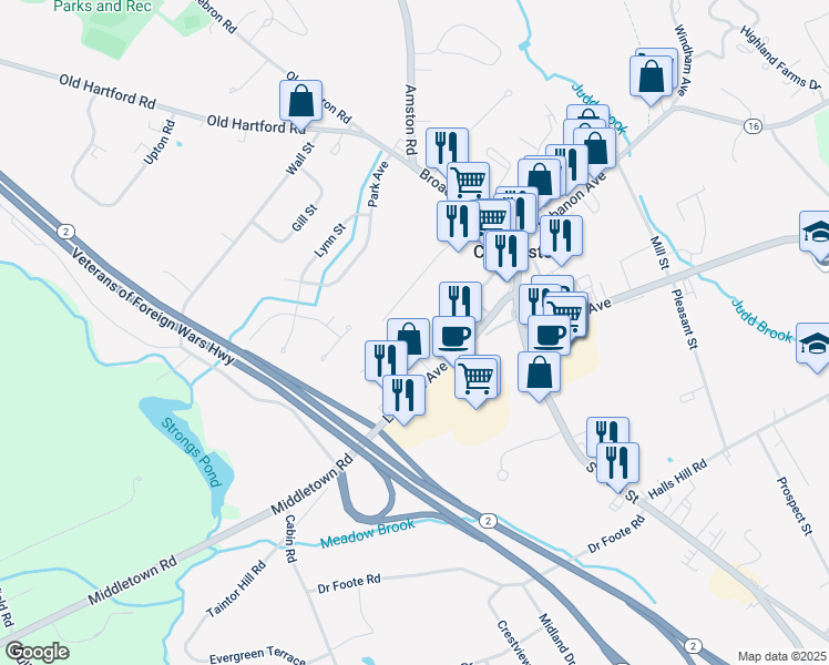 map of restaurants, bars, coffee shops, grocery stores, and more near 48 Kmick Lane in Colchester