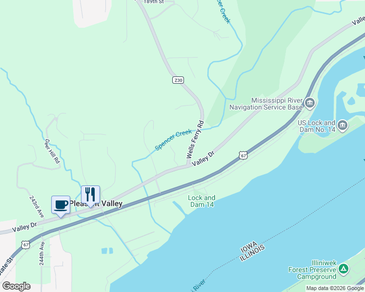map of restaurants, bars, coffee shops, grocery stores, and more near 18370 Wells Ferry Road in Bettendorf