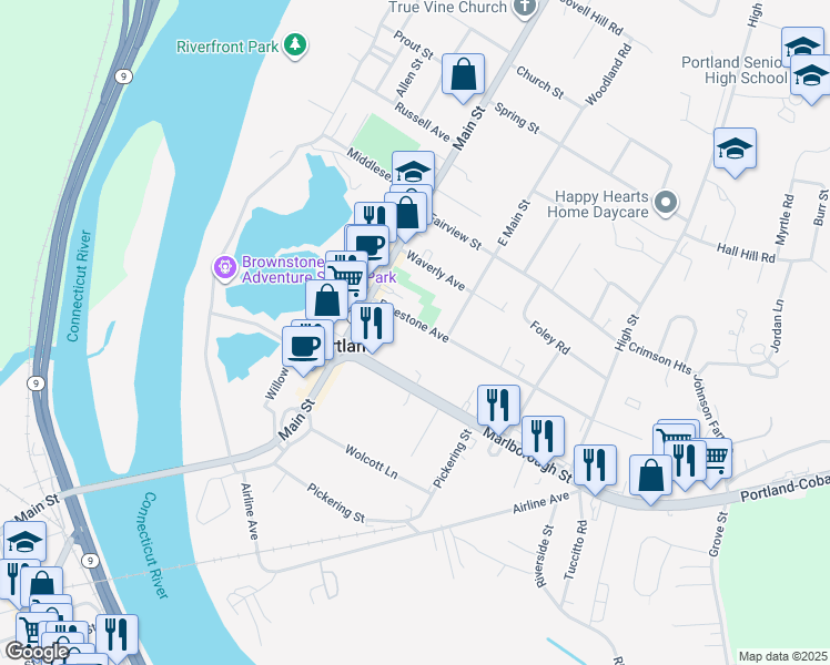 map of restaurants, bars, coffee shops, grocery stores, and more near 17 Freestone Avenue in Portland