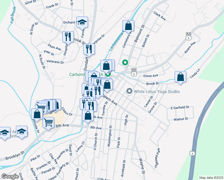 map of restaurants, bars, coffee shops, grocery stores, and more near 50 North Church Street in Carbondale