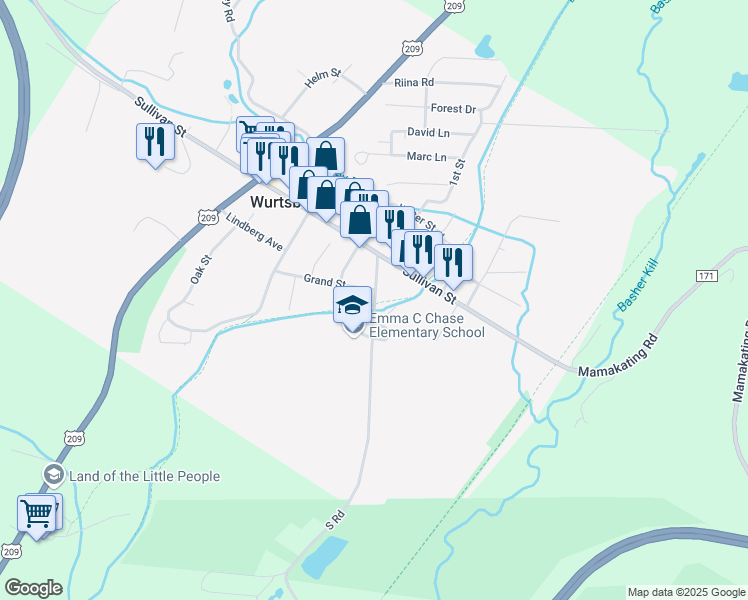map of restaurants, bars, coffee shops, grocery stores, and more near 28 Pennsylvania Avenue in Wurtsboro