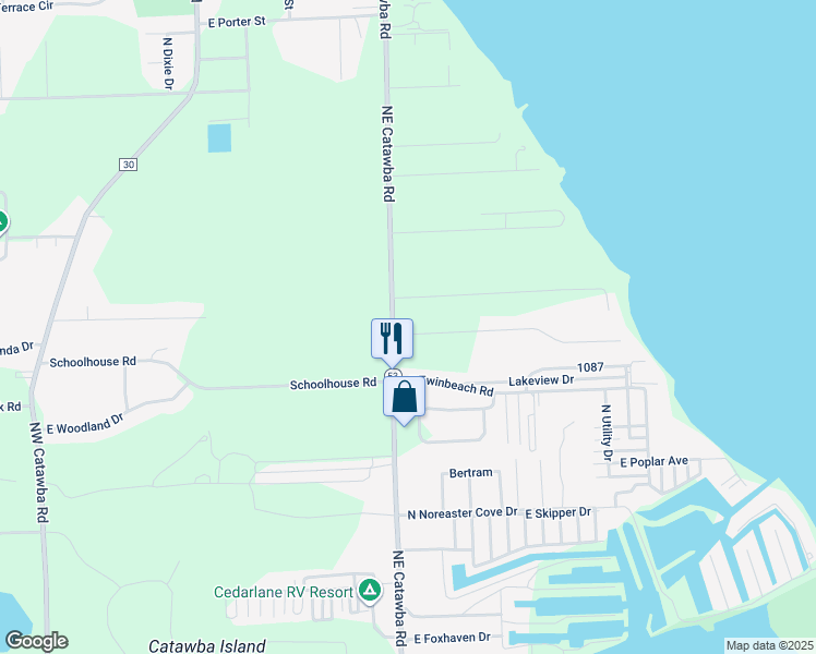 map of restaurants, bars, coffee shops, grocery stores, and more near 3353 Northeast Catawba Road in Port Clinton