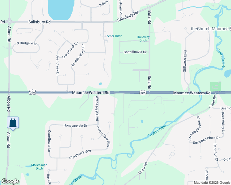 map of restaurants, bars, coffee shops, grocery stores, and more near 7510-7518 Maumee Western Road in Maumee