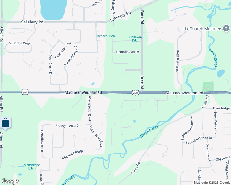 map of restaurants, bars, coffee shops, grocery stores, and more near 7510 Maumee Western Road in Maumee