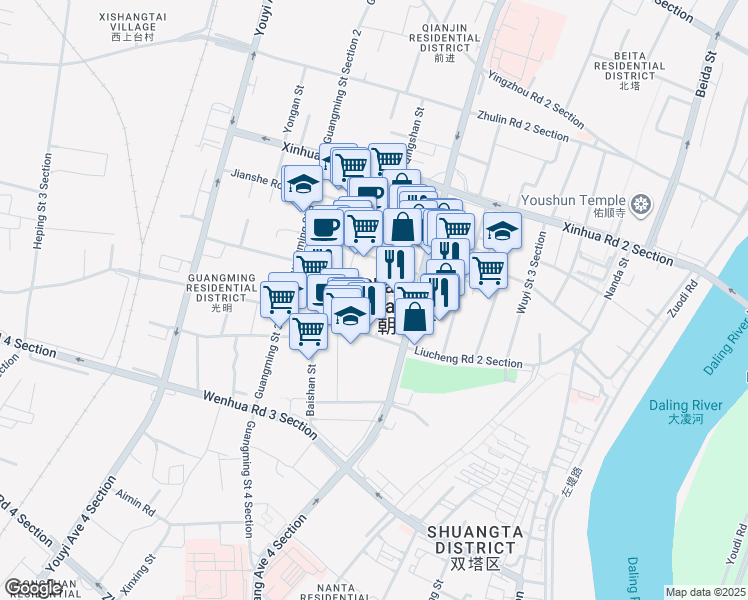 map of restaurants, bars, coffee shops, grocery stores, and more near in Chaoyang, Liaoning
