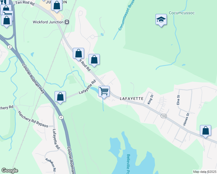 map of restaurants, bars, coffee shops, grocery stores, and more near 675 Ten Rod Road in North Kingstown