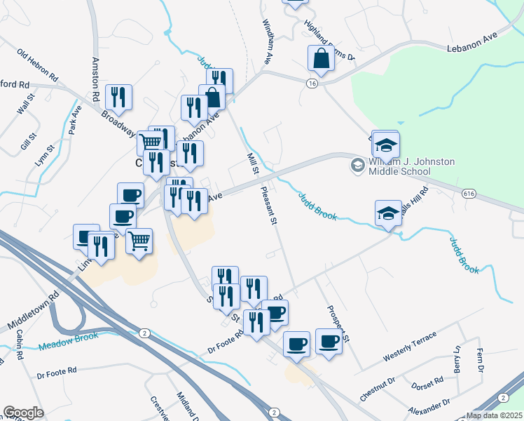 map of restaurants, bars, coffee shops, grocery stores, and more near 144 Norwich Avenue in Colchester