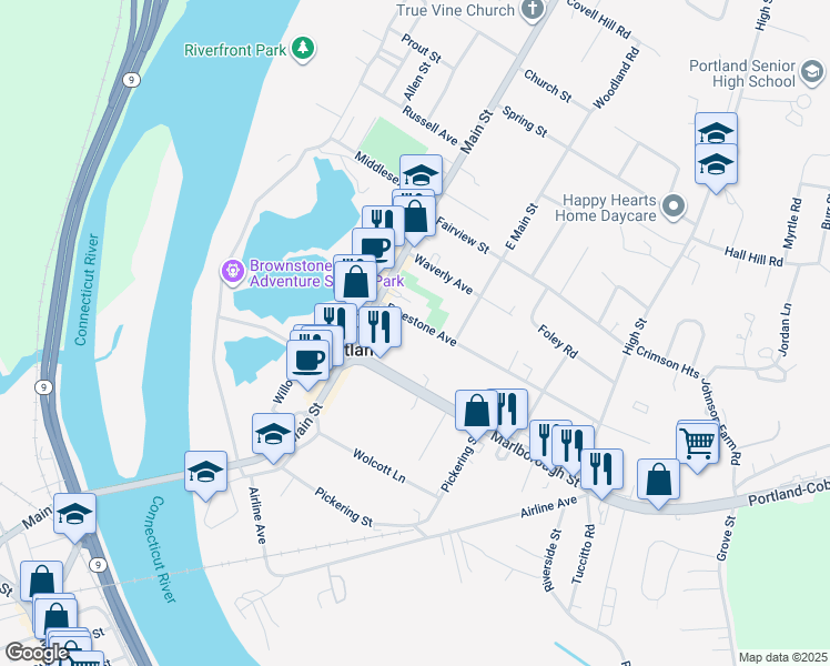 map of restaurants, bars, coffee shops, grocery stores, and more near 17 Freestone Avenue in Portland
