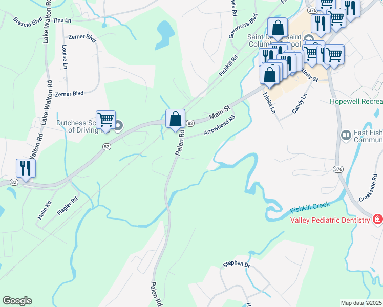 map of restaurants, bars, coffee shops, grocery stores, and more near 3 Brook Lane in Hopewell Junction