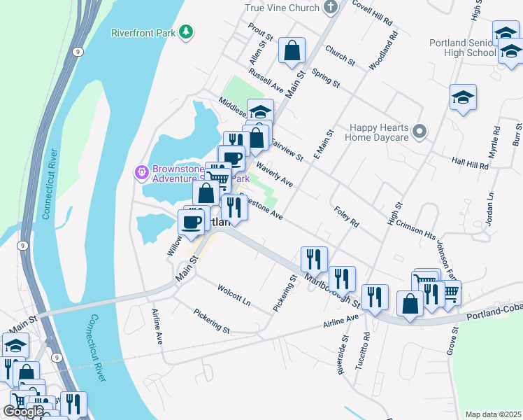 map of restaurants, bars, coffee shops, grocery stores, and more near 17 Freestone Avenue in Portland