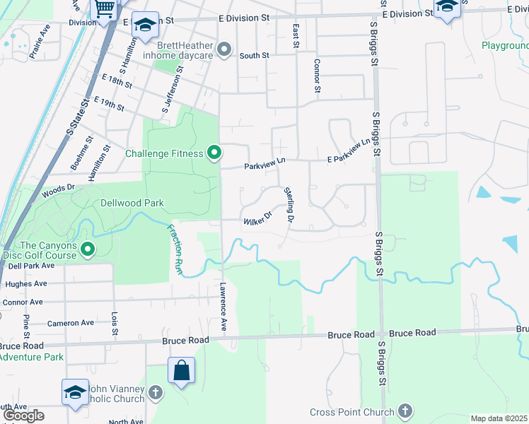 map of restaurants, bars, coffee shops, grocery stores, and more near 17834 Wilker Drive in Lockport