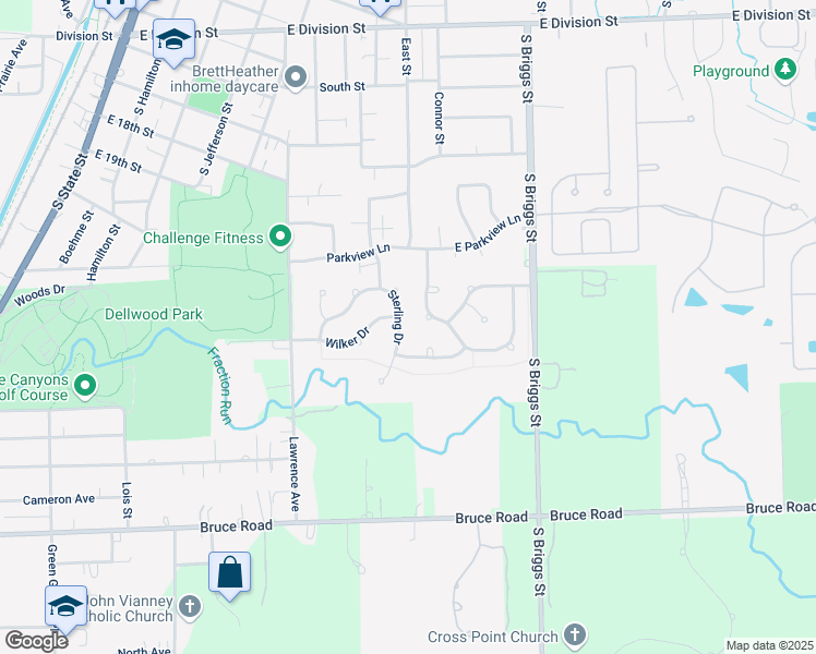 map of restaurants, bars, coffee shops, grocery stores, and more near 17055 Sterling Drive in Lockport