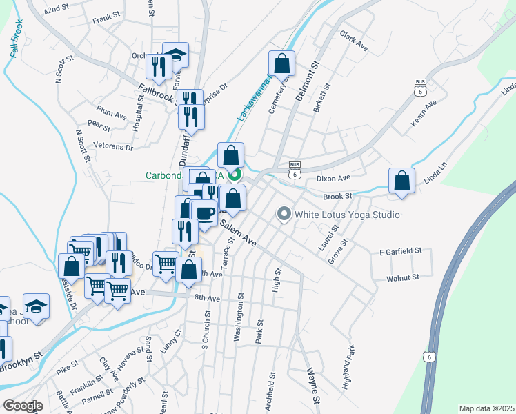 map of restaurants, bars, coffee shops, grocery stores, and more near 23 Wyoming Avenue in Carbondale