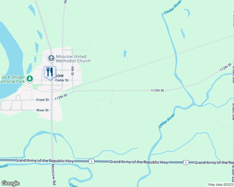map of restaurants, bars, coffee shops, grocery stores, and more near 2522 112th Street in Moscow