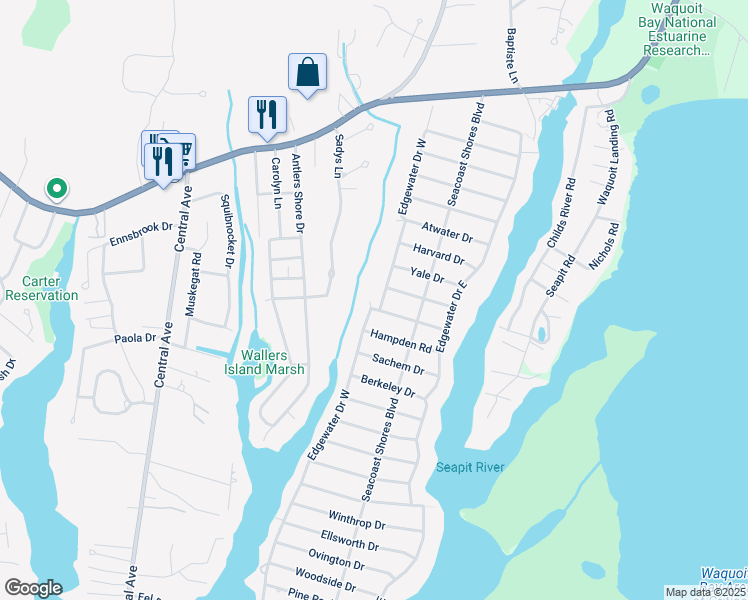 map of restaurants, bars, coffee shops, grocery stores, and more near 6 Columbus Drive in Falmouth