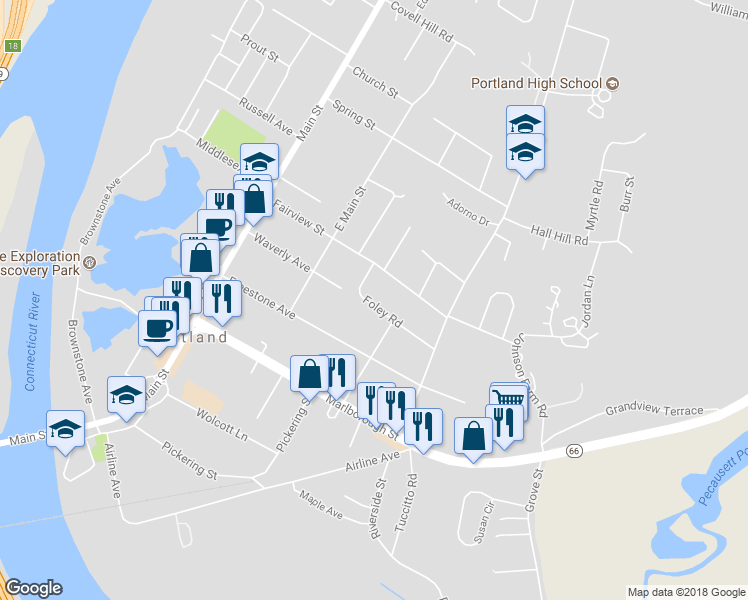 map of restaurants, bars, coffee shops, grocery stores, and more near 6 Foley Road in Portland