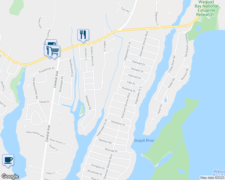 map of restaurants, bars, coffee shops, grocery stores, and more near 6 Columbus Drive in Falmouth