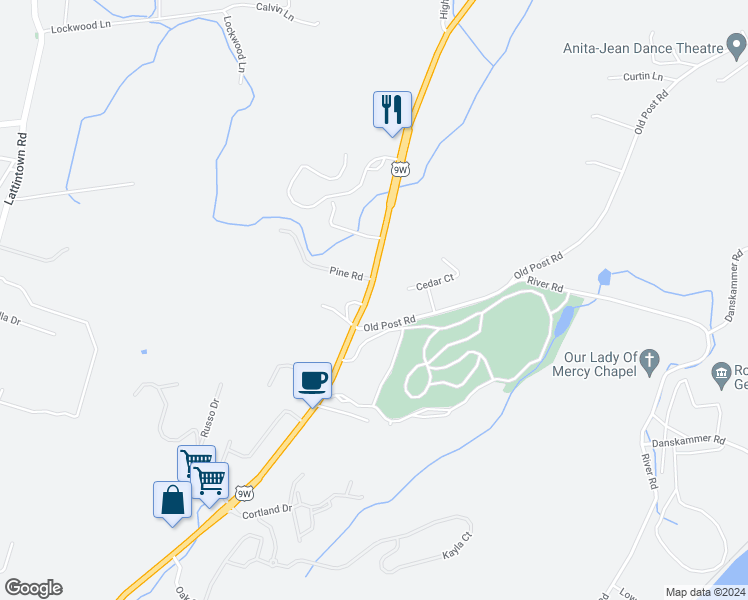 map of restaurants, bars, coffee shops, grocery stores, and more near 5490 North Route 9W in Newburgh