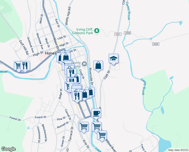 map of restaurants, bars, coffee shops, grocery stores, and more near 215 Cottage Avenue in Honesdale