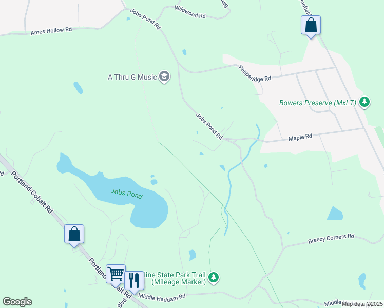 map of restaurants, bars, coffee shops, grocery stores, and more near 116 Jobs Pond Road in Portland