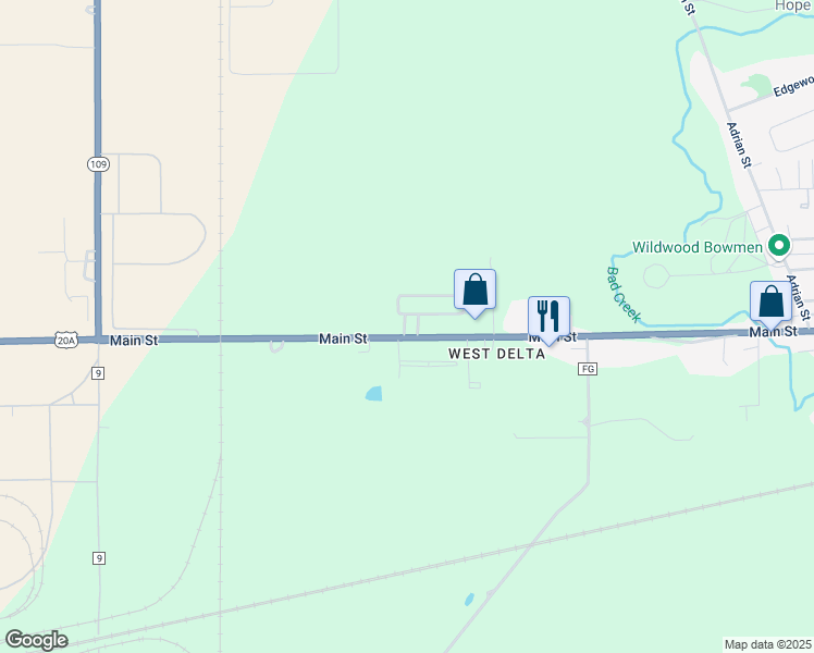 map of restaurants, bars, coffee shops, grocery stores, and more near 450 Main Street in Delta