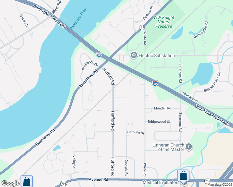 map of restaurants, bars, coffee shops, grocery stores, and more near 29102 Hufford Road in Perrysburg
