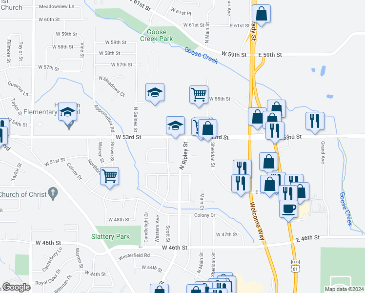 map of restaurants, bars, coffee shops, grocery stores, and more near 5224 North Ripley Street in Davenport