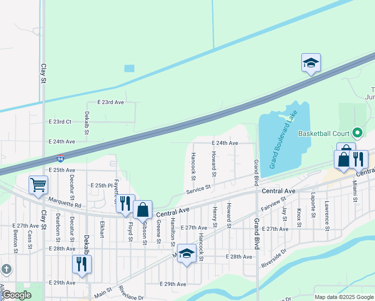 map of restaurants, bars, coffee shops, grocery stores, and more near 2425 Hamilton St in Lake Station