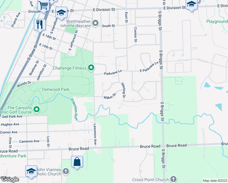 map of restaurants, bars, coffee shops, grocery stores, and more near 17834 Wilker Drive in Lockport