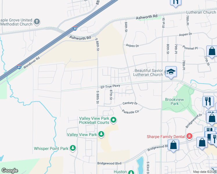 map of restaurants, bars, coffee shops, grocery stores, and more near 8790 EP True Parkway in West Des Moines
