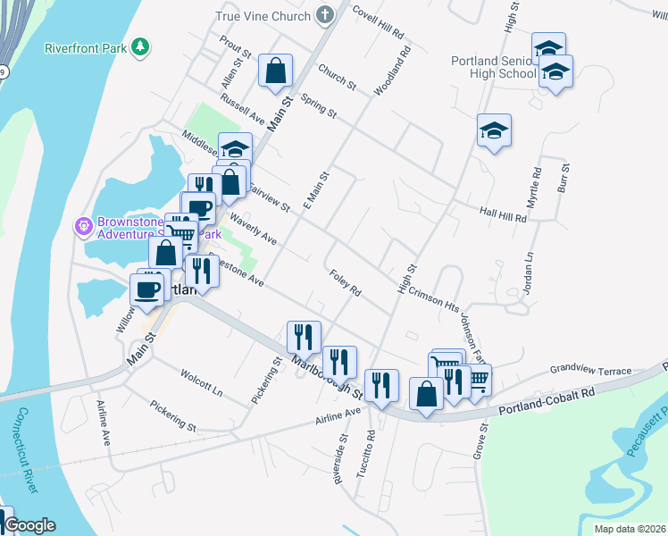 map of restaurants, bars, coffee shops, grocery stores, and more near 4 Foley Road in Portland
