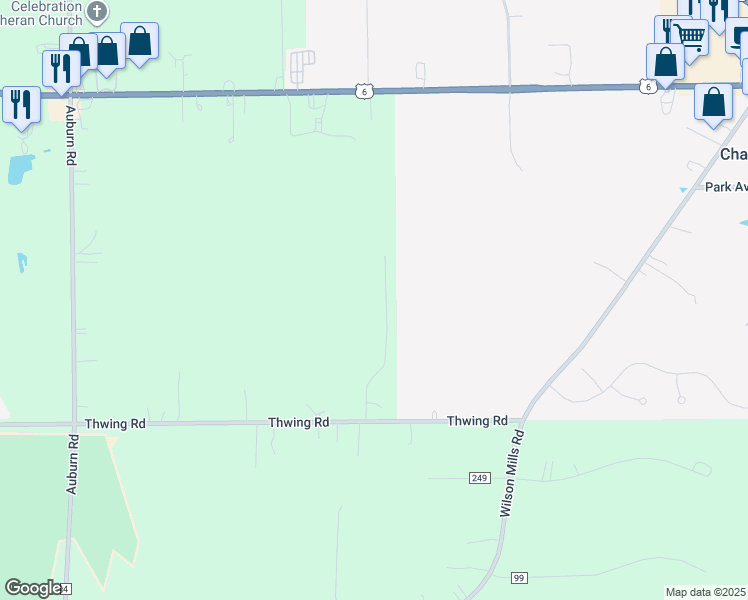 map of restaurants, bars, coffee shops, grocery stores, and more near 10960 Eden Park Drive in Chardon