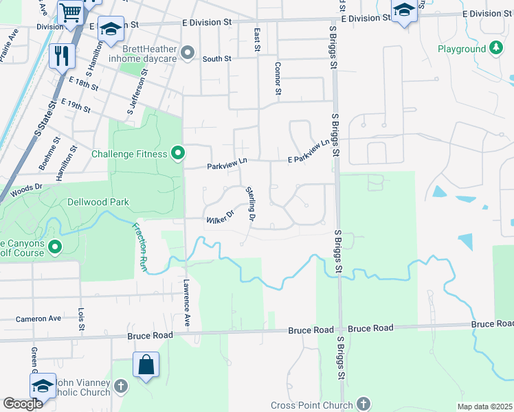 map of restaurants, bars, coffee shops, grocery stores, and more near 17055 Sterling Drive in Lockport