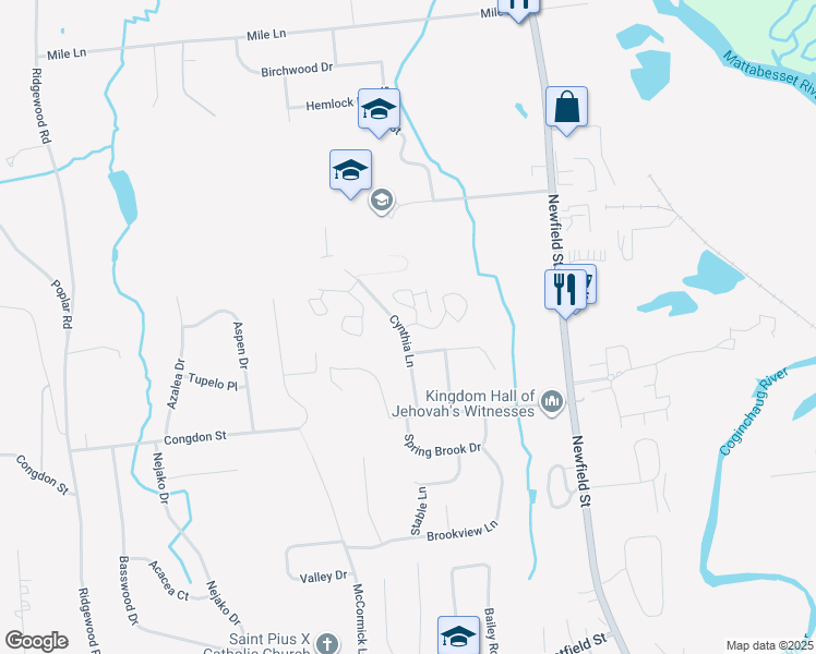 map of restaurants, bars, coffee shops, grocery stores, and more near 92 Cynthia Lane in Middletown