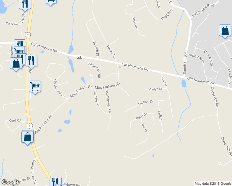 map of restaurants, bars, coffee shops, grocery stores, and more near 94 Mac Farlane Road in Wappingers Falls