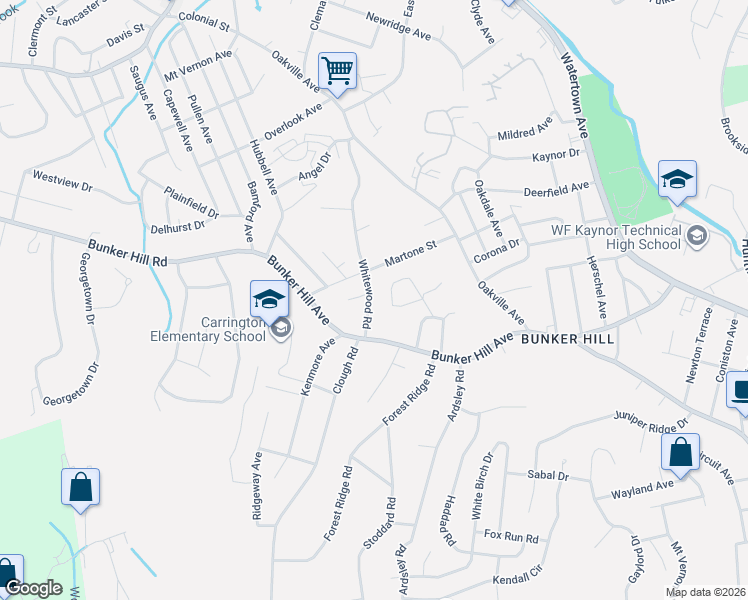 map of restaurants, bars, coffee shops, grocery stores, and more near 47 Sunnybrook Bend in Waterbury