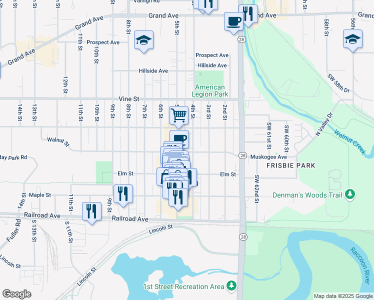 map of restaurants, bars, coffee shops, grocery stores, and more near 409 Walnut Street in West Des Moines